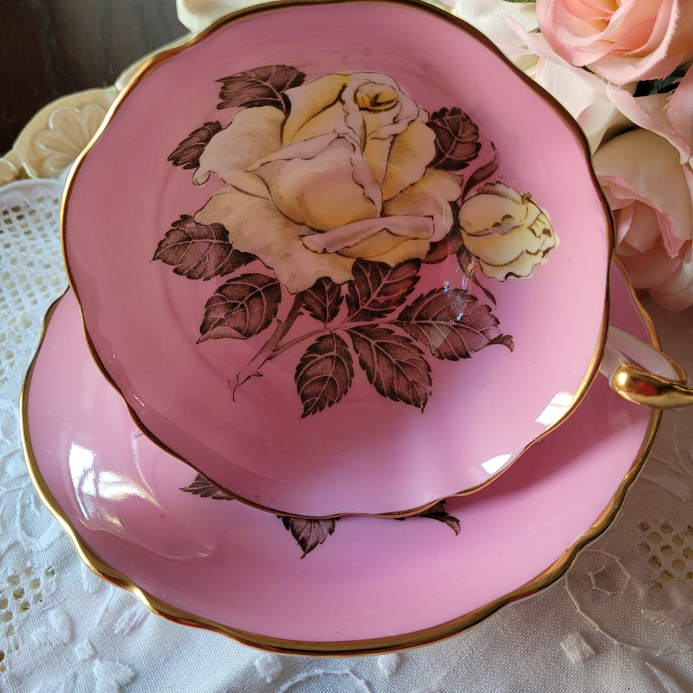 PARAGON Pink and Gold Floral Teacup Set